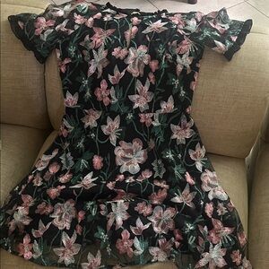Kensie Black Dress with Floral Embroidery